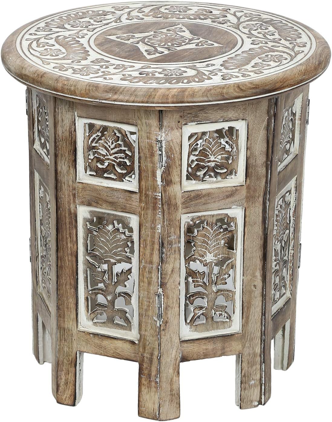 Small Rustic Wood Round White Side Table N591270