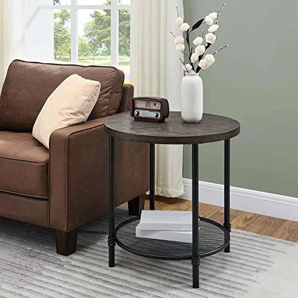 Round Coffee Table with Casters Metal Legs Solid Wood Brushed Black I665