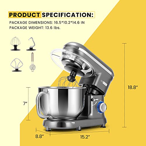 650W 6 Quart Tilt-Head Stand Mixer with Beater, Dough Hook and Wire Whip H307