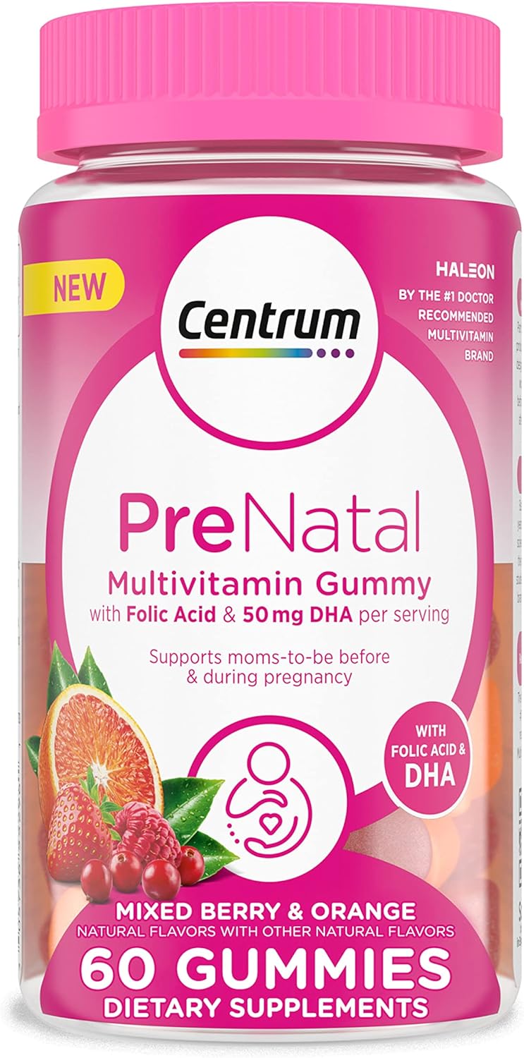 Prenatal Multivitamin Gummies with DHA and Folic Acid, Mixed Berry and Orange Flavors - 60 Count K7760