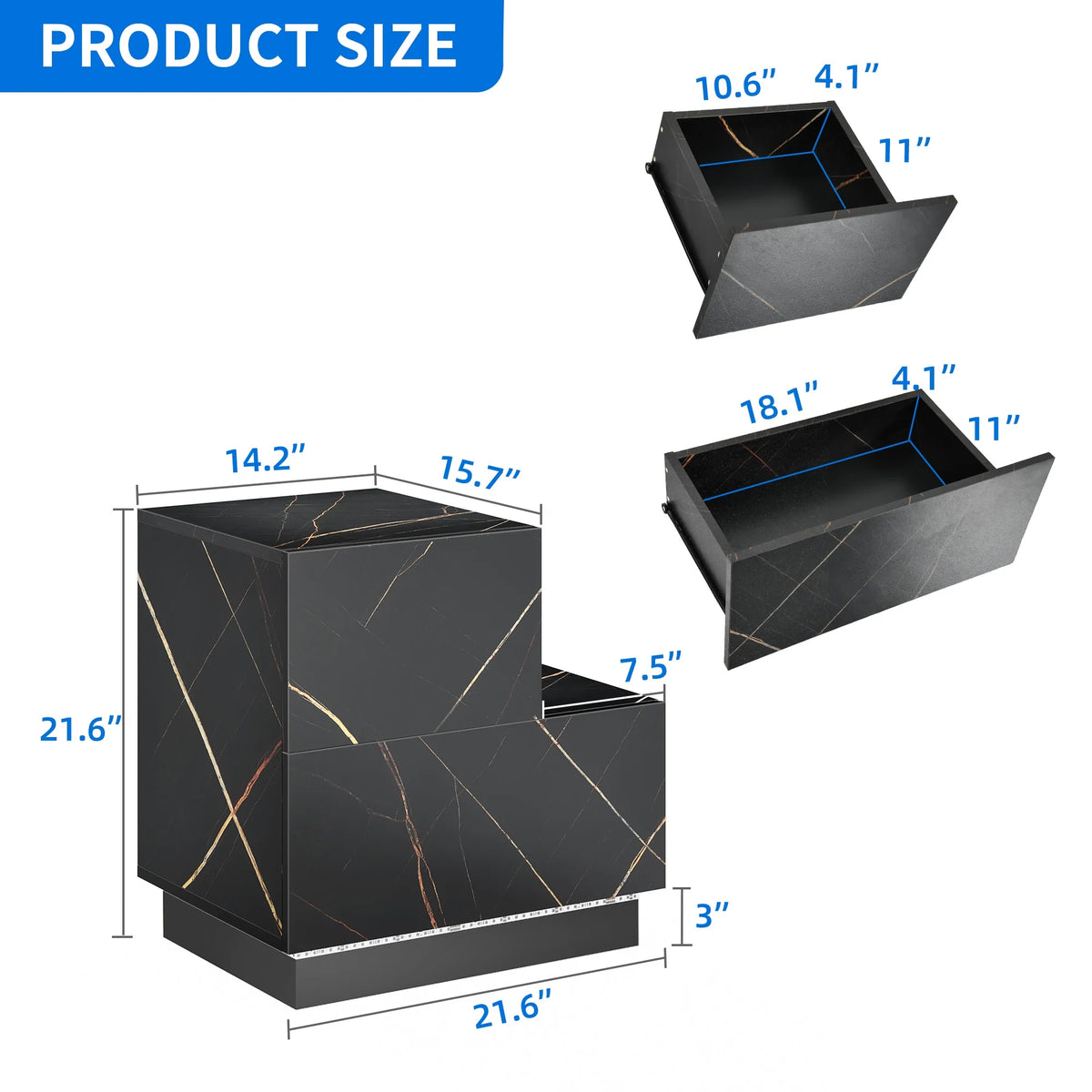 Set of 2 LED Nightstand with 2 Drawers E370535