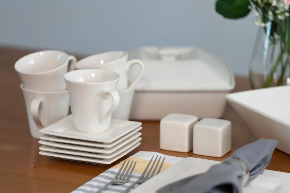 45-Piece Cream White Stoneware Dinnerware Set I54899
