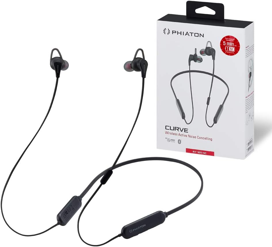 BT 120 NC Bluetooth Wireless Active Noise Cancelling Neckband Earbuds with Inline Control and Microphones, IPX4 Water Resistant P9166