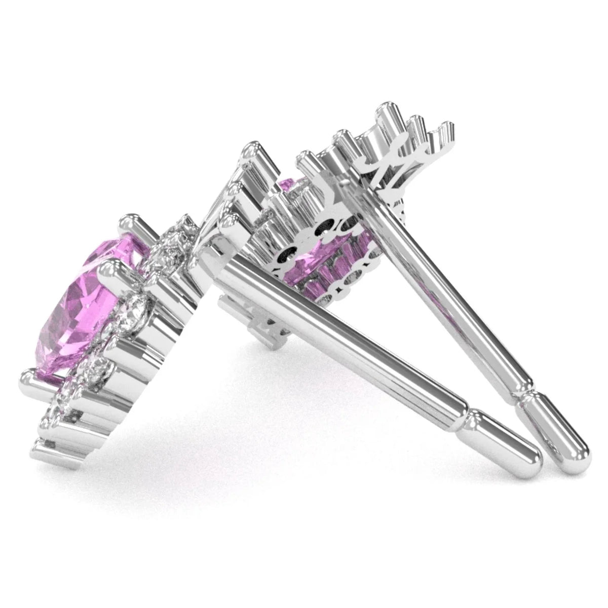 14k White Gold Pink Sapphire Diamond Stud Earrings N314743