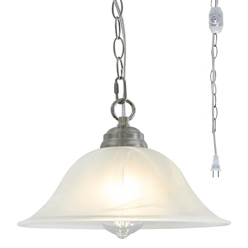 Black Hanging Pendant Light with Alabaster Glass Shade D35225