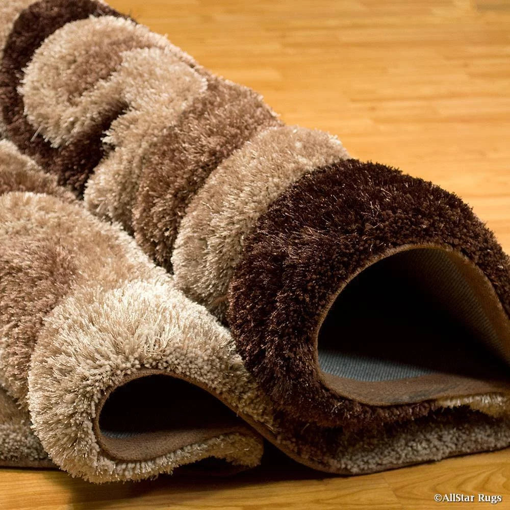 Shaggy Area Rug with 3D Brown Spiral Design 5' x 7' I785428