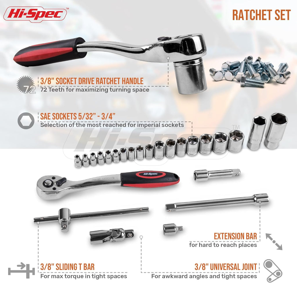 67 Piece Auto Mechanics Tool Kit with Metric Sockets, Ratchet Set & Tool Box E76659