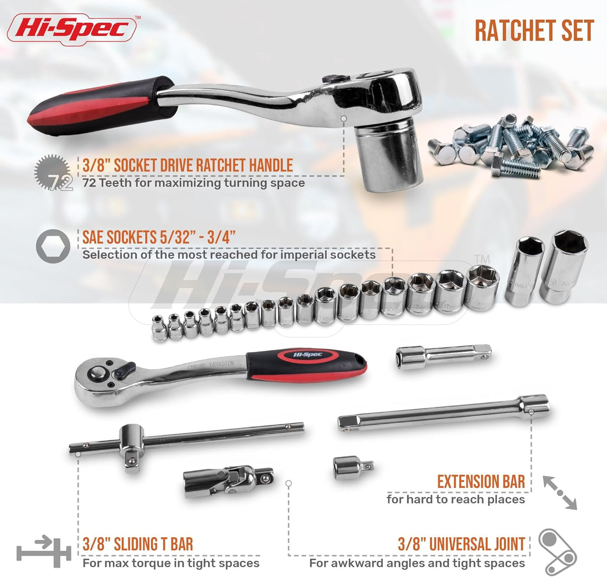 67 Piece Auto Mechanics Tool Kit with Metric Sockets, Ratchet Set & Tool Box E76659