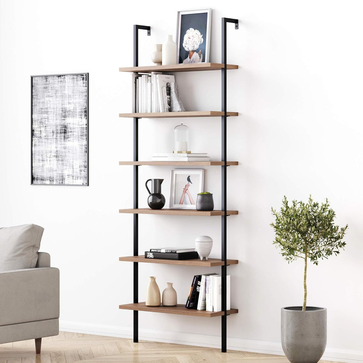 5-Shelf Oak Wood Modern Bookcase E496