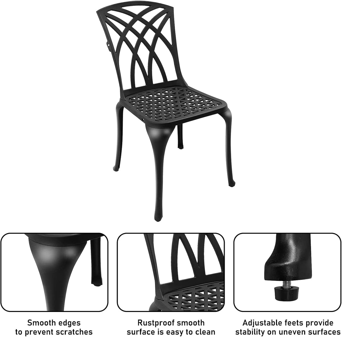 Black Cast Aluminum Outdoor Dining Arm Chairs, Set of 4 O78677