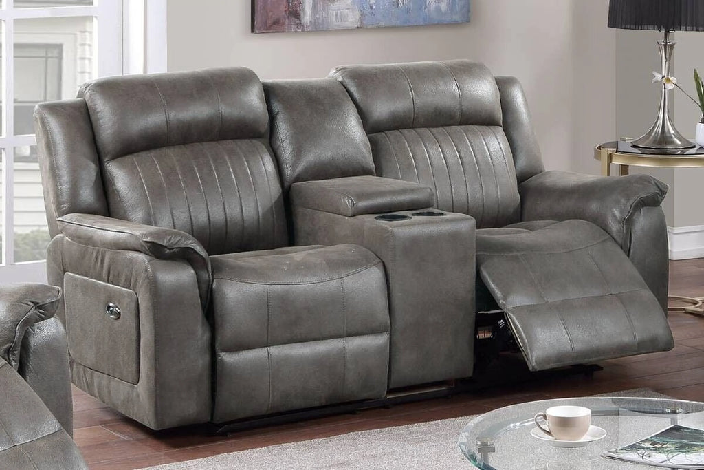 Slate Blue Leatherette Power Motion Reclining Sofa Set C203