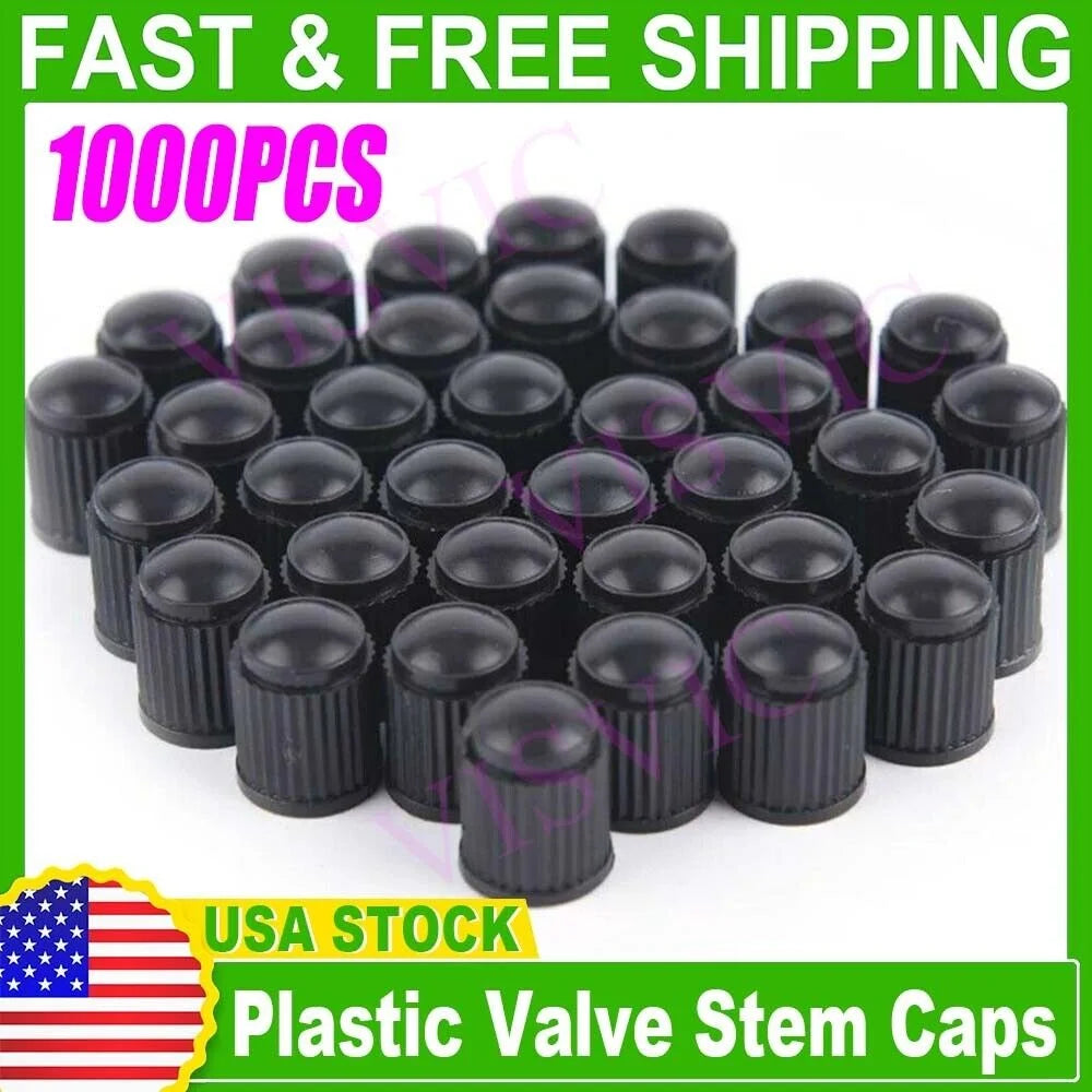 1000 Black Plastic Tire Valve Stem Caps R7079