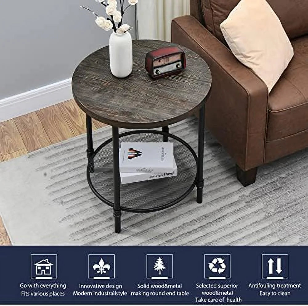 Round Coffee Table with Casters Metal Legs Solid Wood Brushed Black I665