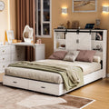 Queen Size Wooden Platform Bed Frame with Bookcase Headboard Q27990