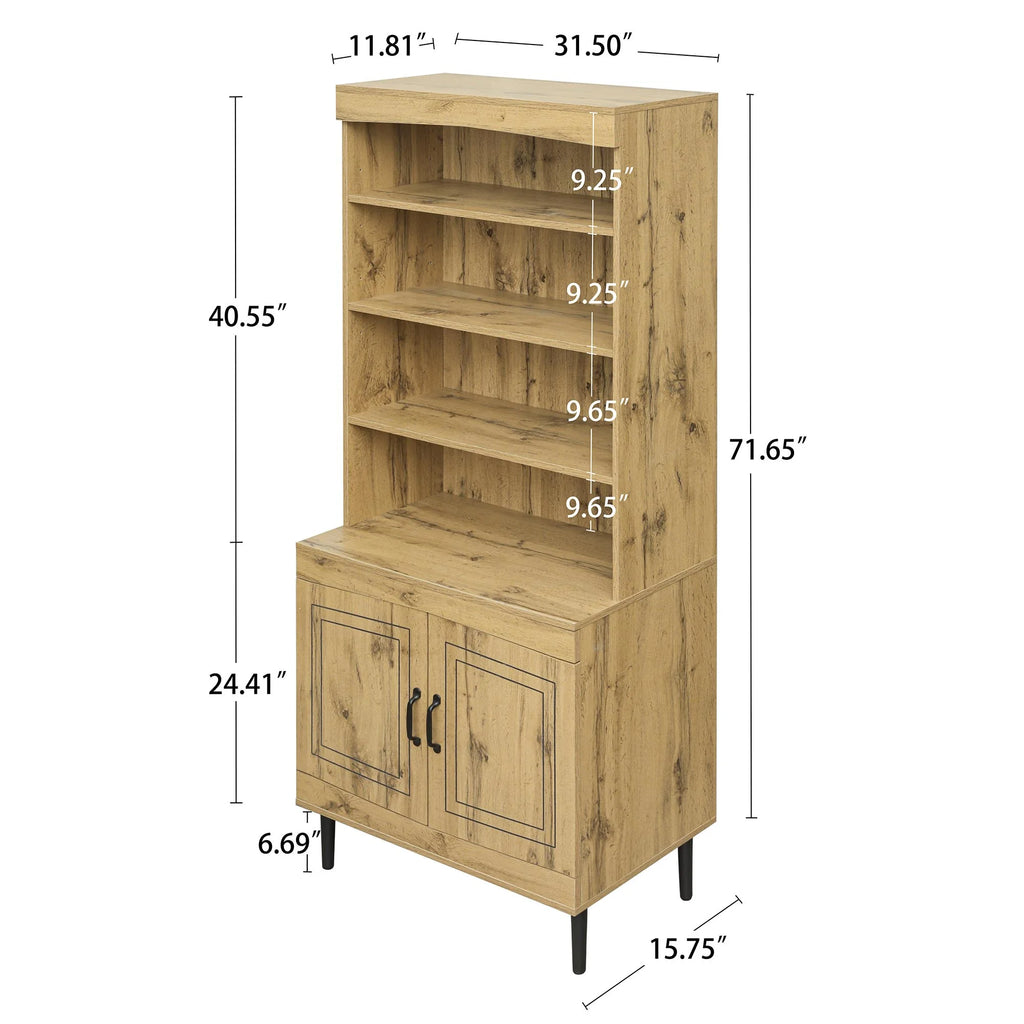 72" Walnut Kitchen Pantry Cabinet with Doors and Adjustable Shelves T890