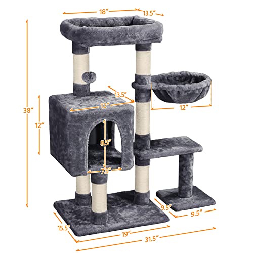 Light Gray 38in Cat Tree with Scratching Posts J4964