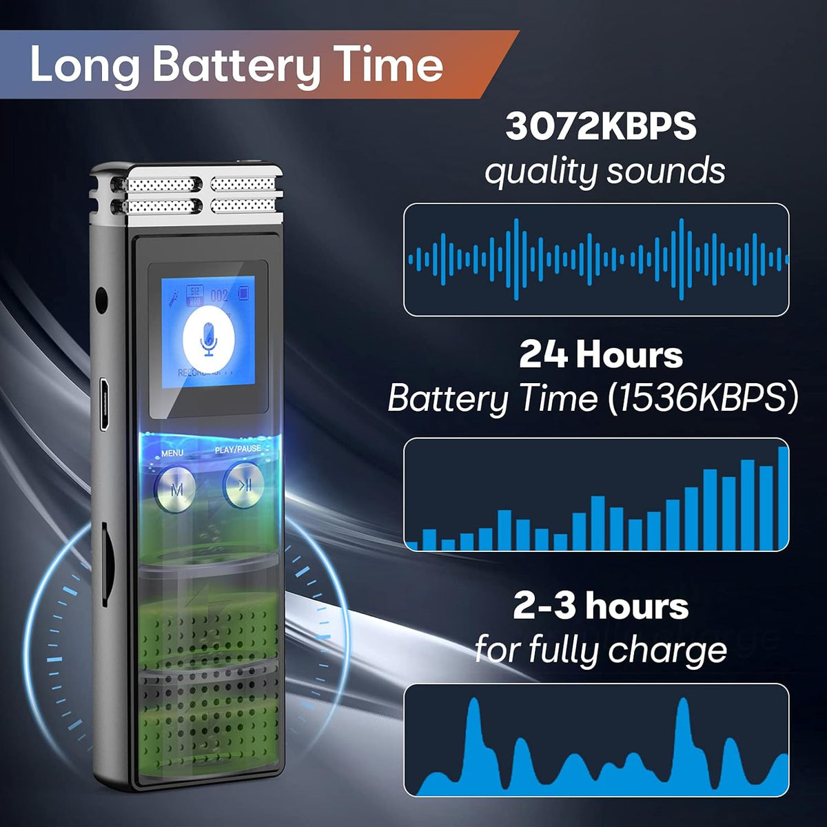 72GB Voice Activated Recorder with Noise Reduction Pack of 2 H658