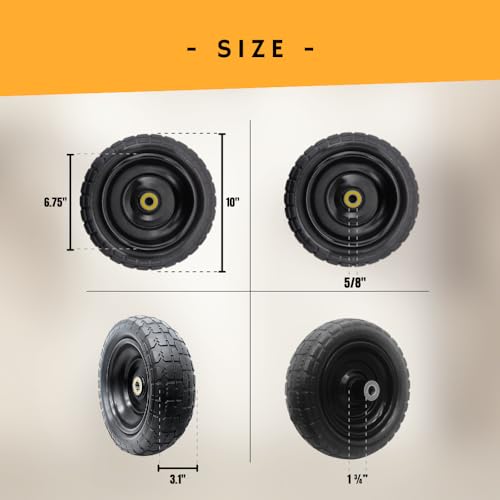 10-Inch Solid Flat Free Replacement Tire and Wheel with 5/8” Axle Bore Hole K20550