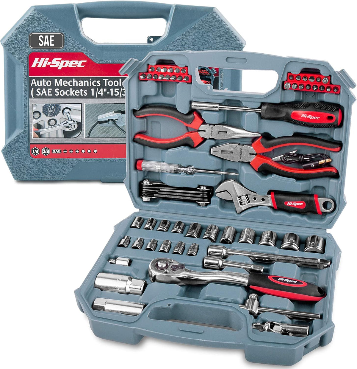 67 Piece Auto Mechanics Tool Kit with Metric Sockets, Ratchet Set & Tool Box E76659