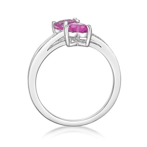1.10 Ct Heart Pink Sapphire Diamond Accent 925 Sterling Silver Ring Size 7 T17867