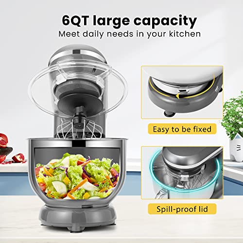 650W 6 Quart Tilt-Head Stand Mixer with Beater, Dough Hook and Wire Whip H307
