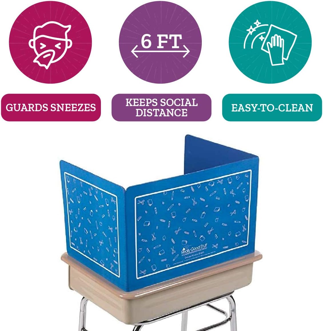 Plastic Privacy Shields for Student Desks Set of 6 Large Blue F409