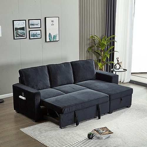 Brown Velvet L-Shaped Sectional Sofa with Storage Chaise H5550