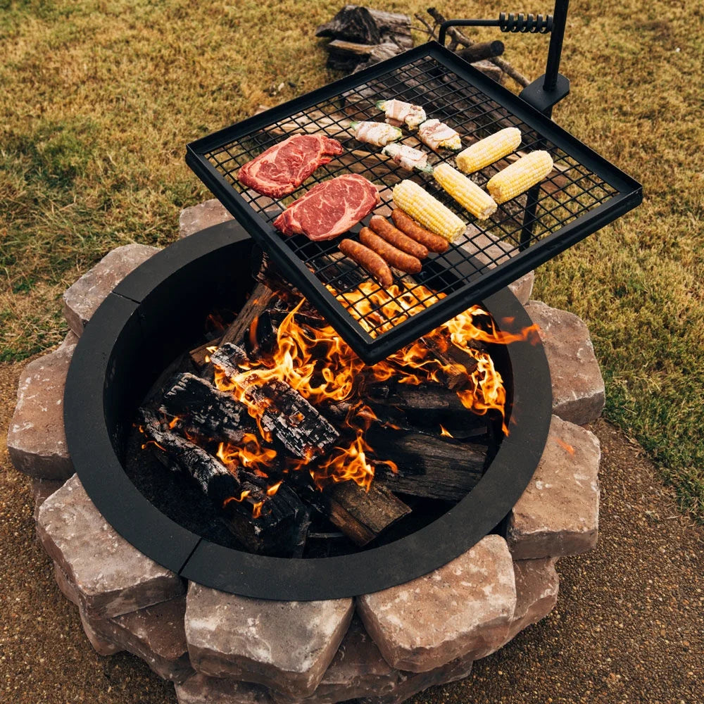 Adjustable Swivel Grill with Steel Mesh Wire Cooking Grate and Spike Pole W69953