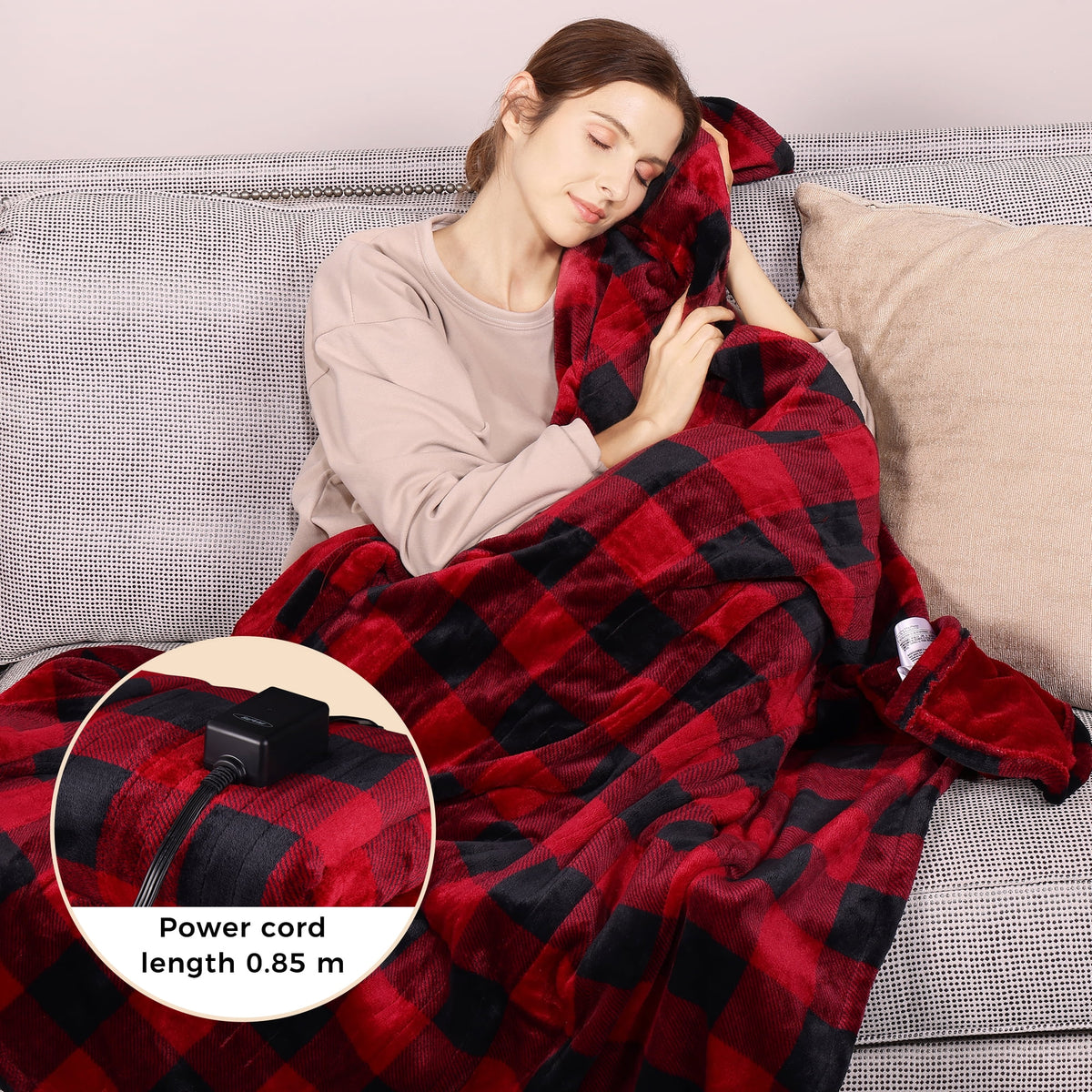 50" x 60" Red & Black Flannel Electric Heated Throw Blanket F4189