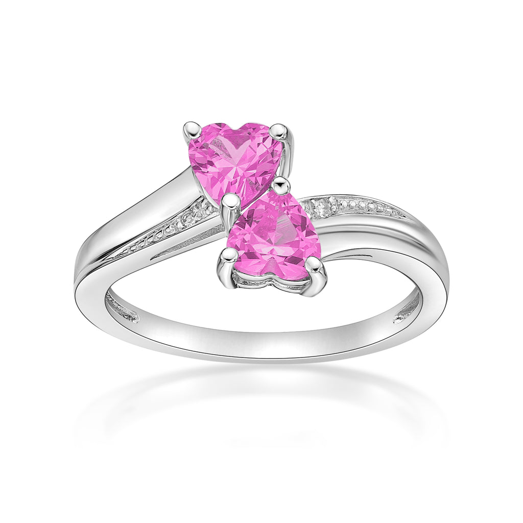1.10 Ct Heart Pink Sapphire Diamond Accent 925 Sterling Silver Ring Size 7 T17867