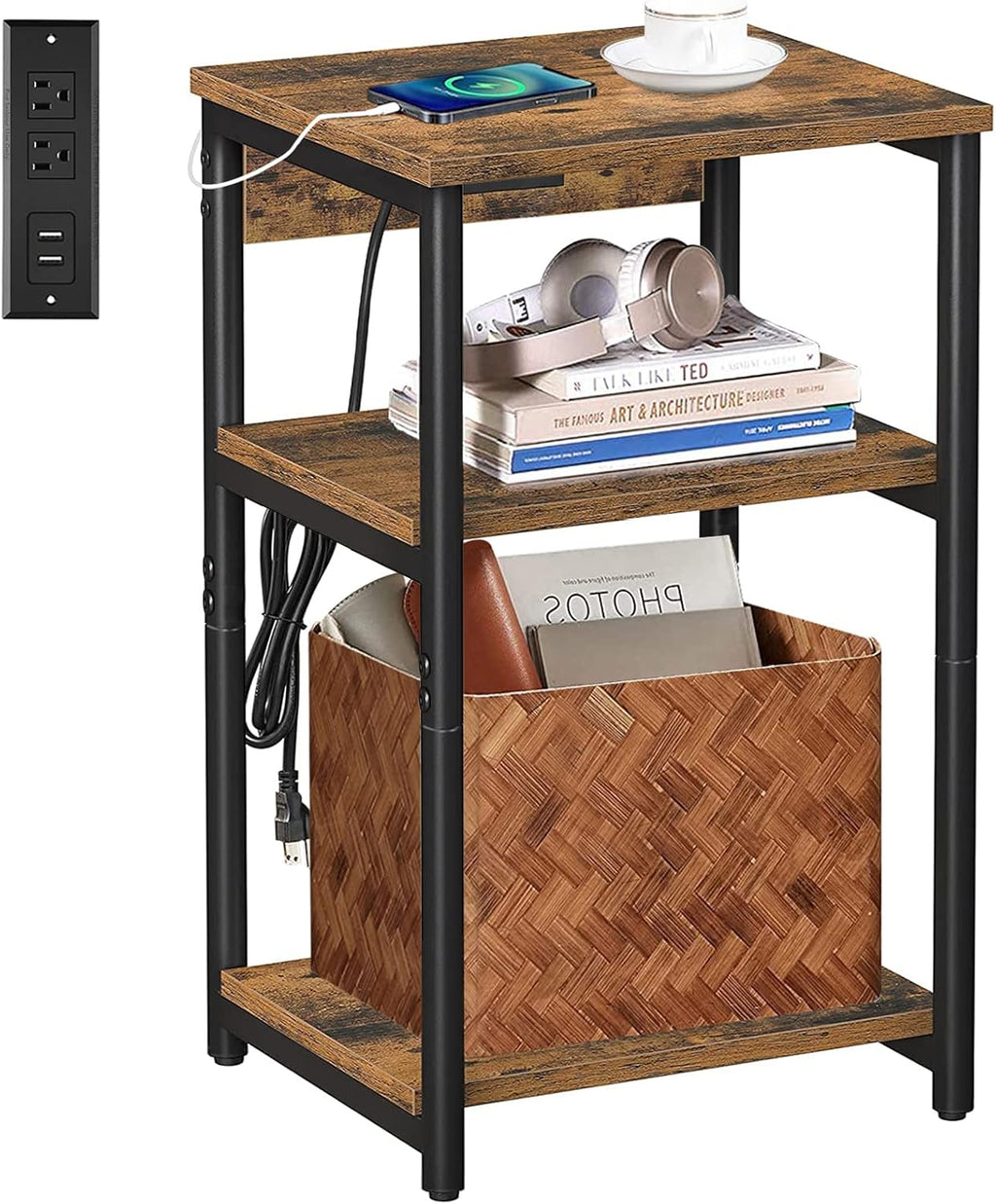 3-Tier End Table with Charging Station and USB Ports U1606