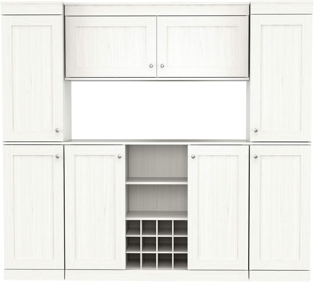 4-Piece Buffet Storage System with 2 Tall/Slim Cabinets, Washed Oak C90462