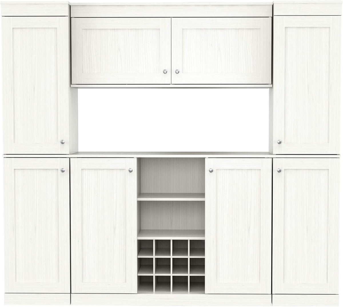 4-Piece Buffet Storage System with 2 Tall/Slim Cabinets, Washed Oak C90462