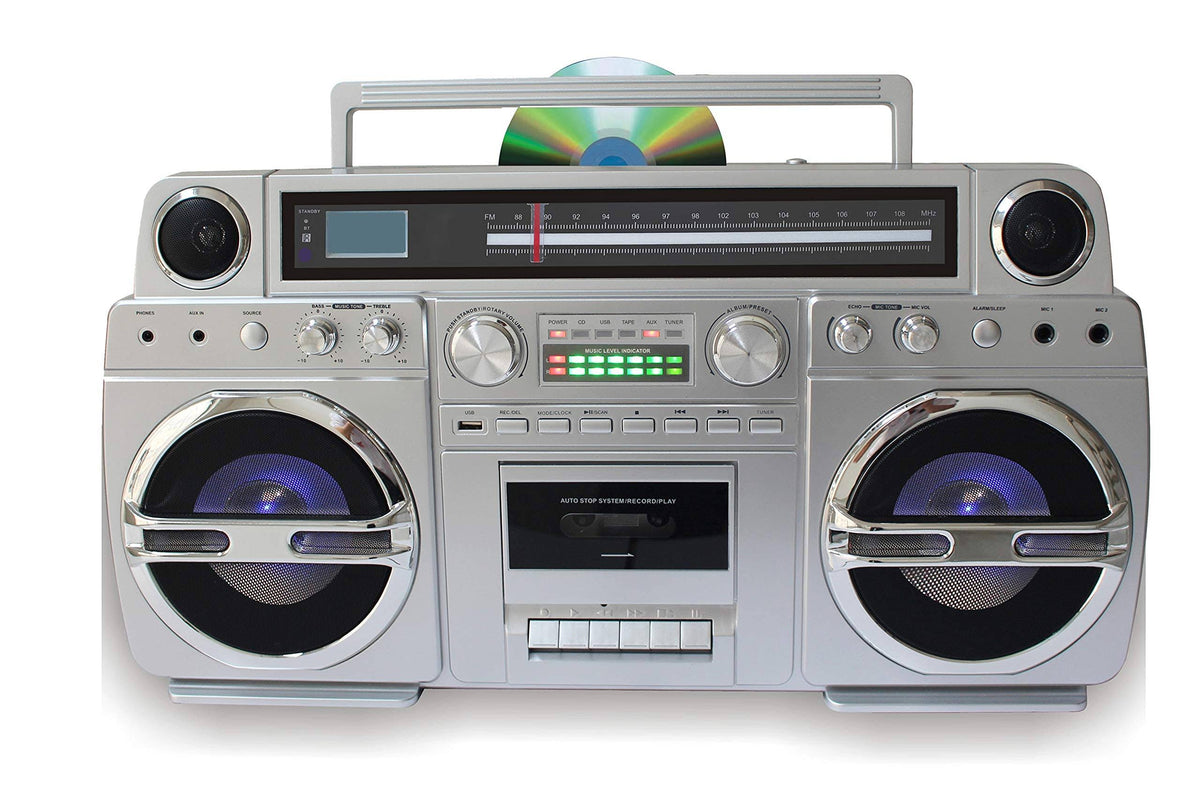 1980S-Style Boom Box CD Player, Cassette Player/Recorder, AM/FM, USB, Bluetooth Speaker J90975