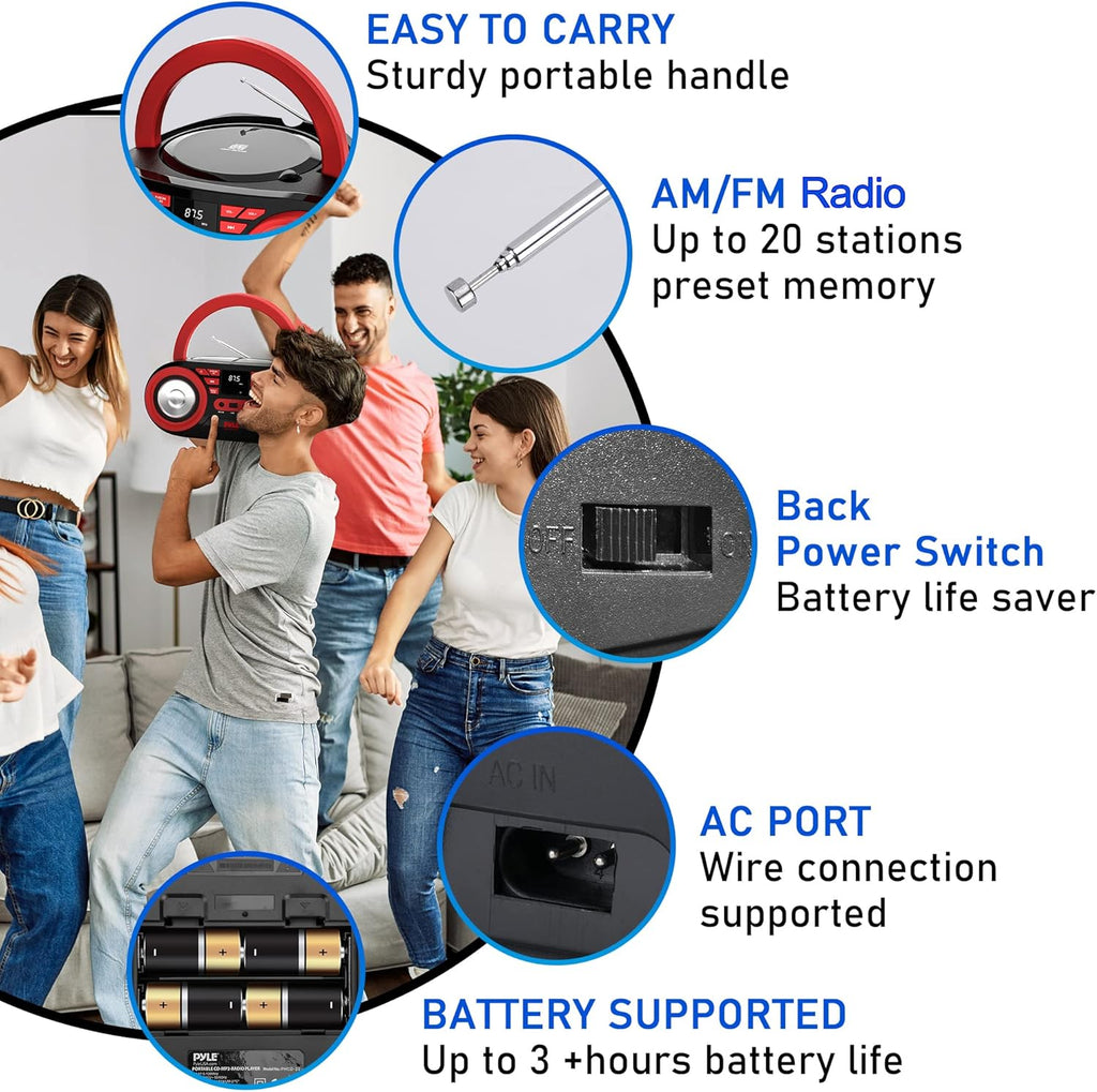 Red Black Portable CD Player Bluetooth Boombox Speaker W113726