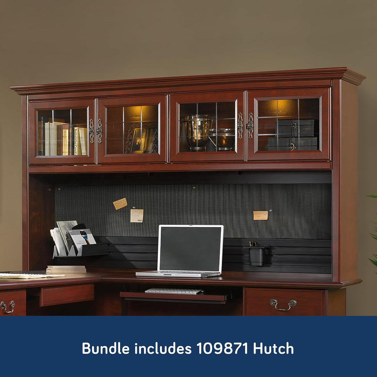 L-Shaped Desk with Hutch, Classic Cherry Y59331