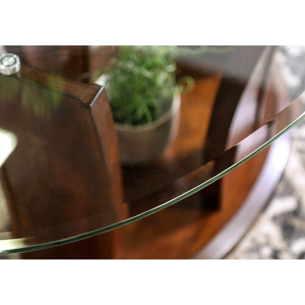 Dark Cherry Beveled Glass Top End Table W8229