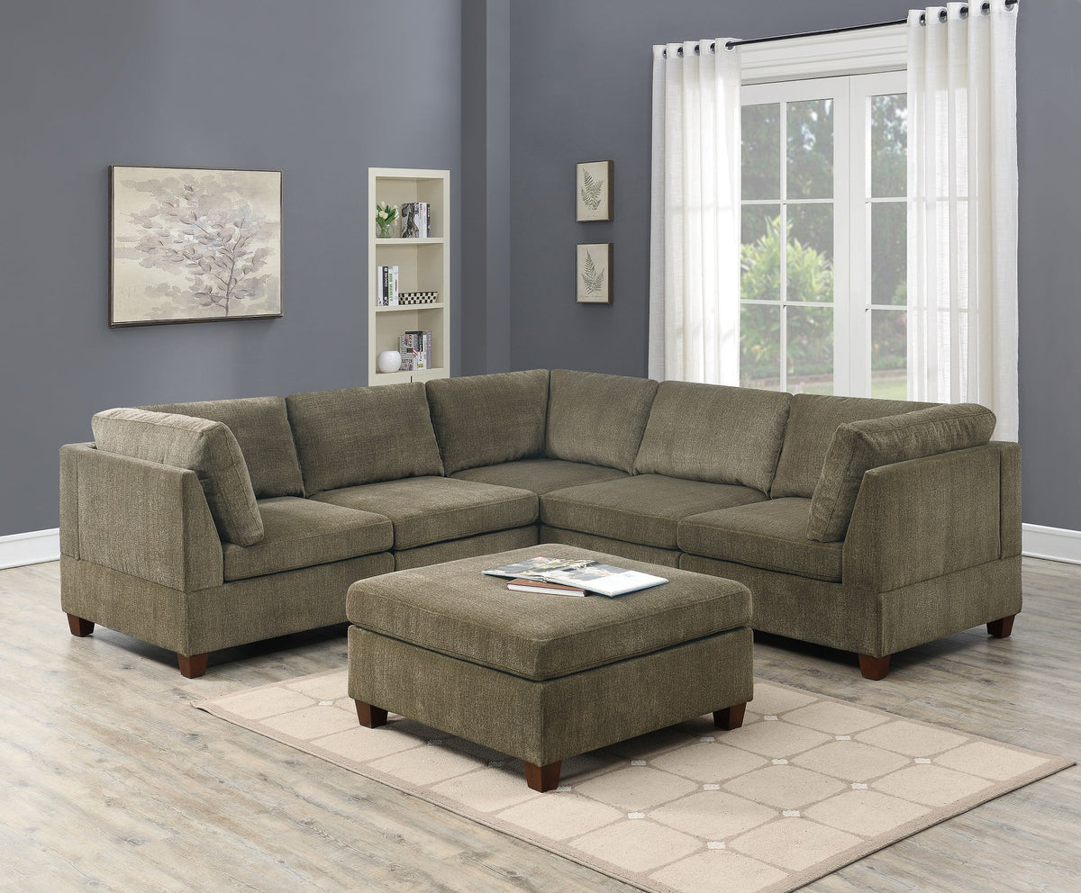 Tan Chenille Fabric Modular Sectional Sofa Set with Ottoman J291