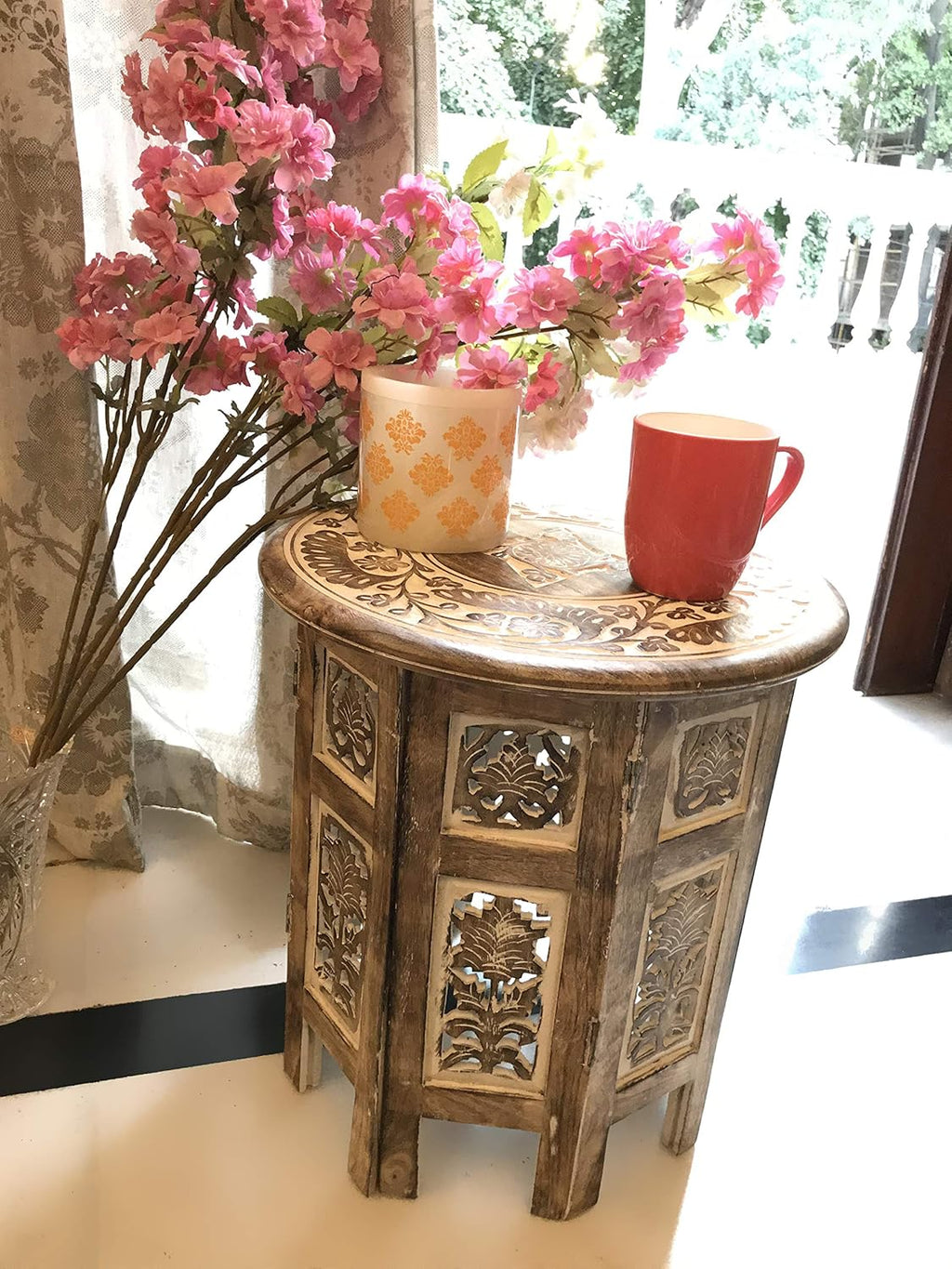 Small Rustic Wood Round White Side Table N591270