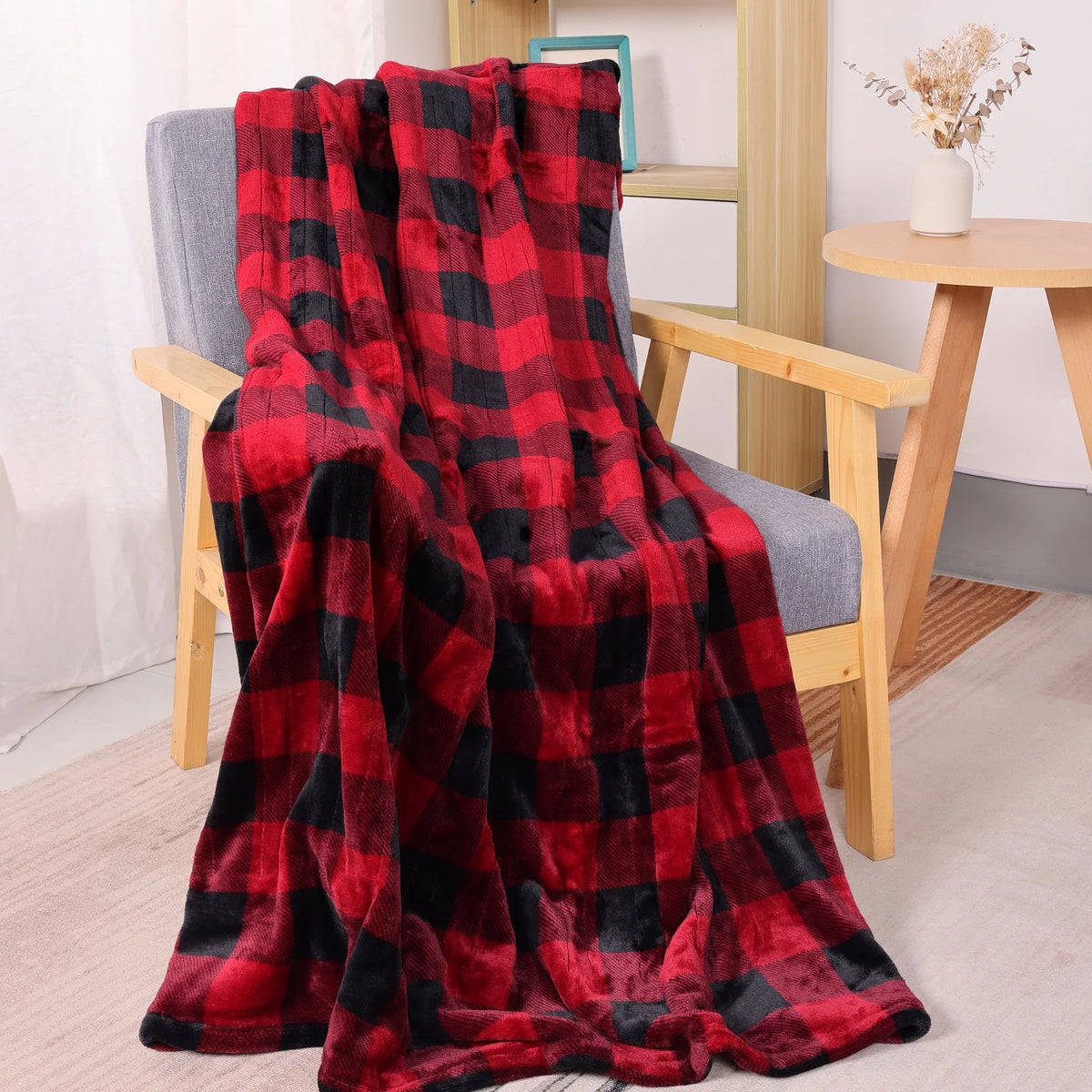 50" x 60" Red & Black Flannel Electric Heated Throw Blanket F4189