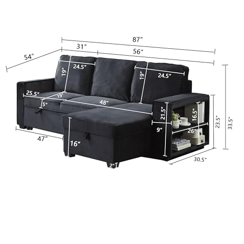 Brown Velvet L-Shaped Sectional Sofa with Storage Chaise H5550