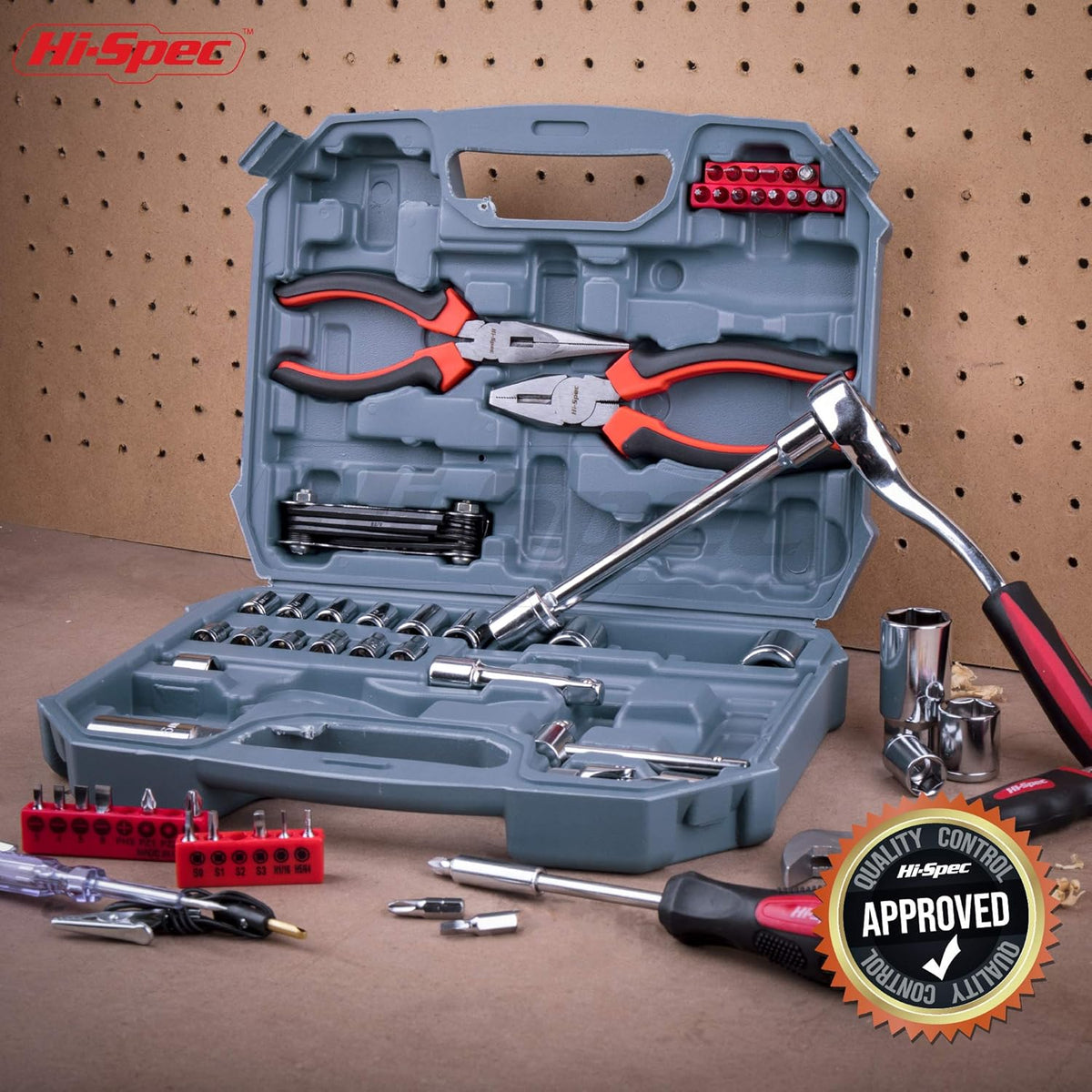 67 Piece Auto Mechanics Tool Kit with Metric Sockets, Ratchet Set & Tool Box E76659