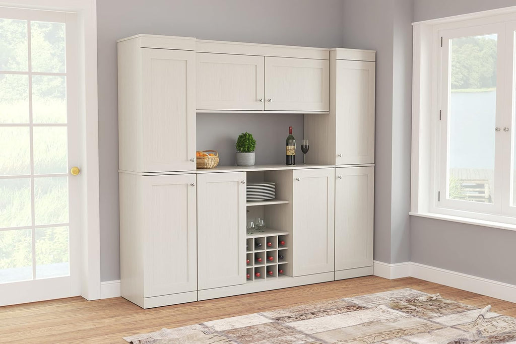 4-Piece Buffet Storage System with 2 Tall/Slim Cabinets, Washed Oak C90462