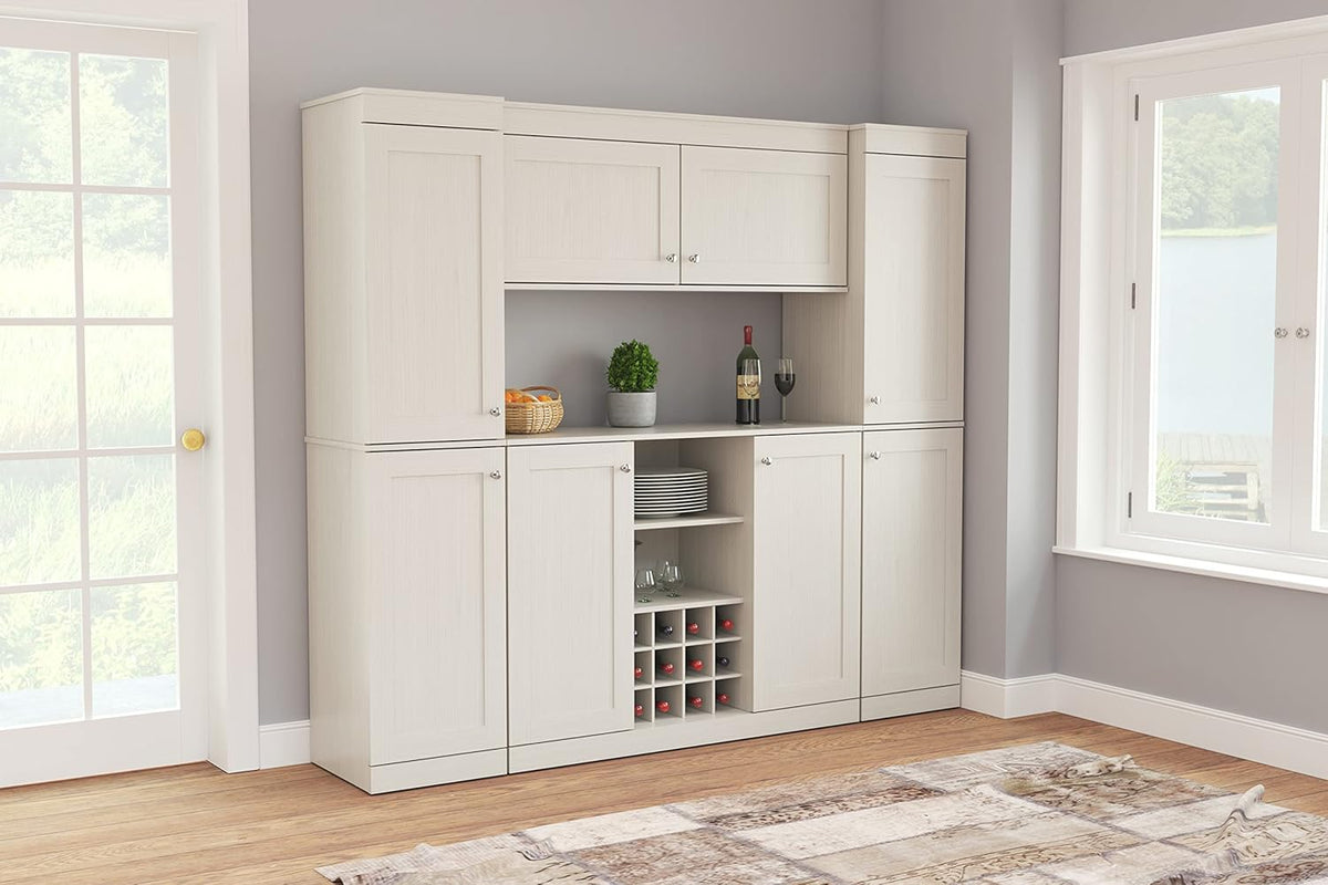 4-Piece Buffet Storage System with 2 Tall/Slim Cabinets, Washed Oak C90462