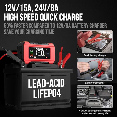 15-Amp 12V 24V Portable Car Battery Charger Z78604