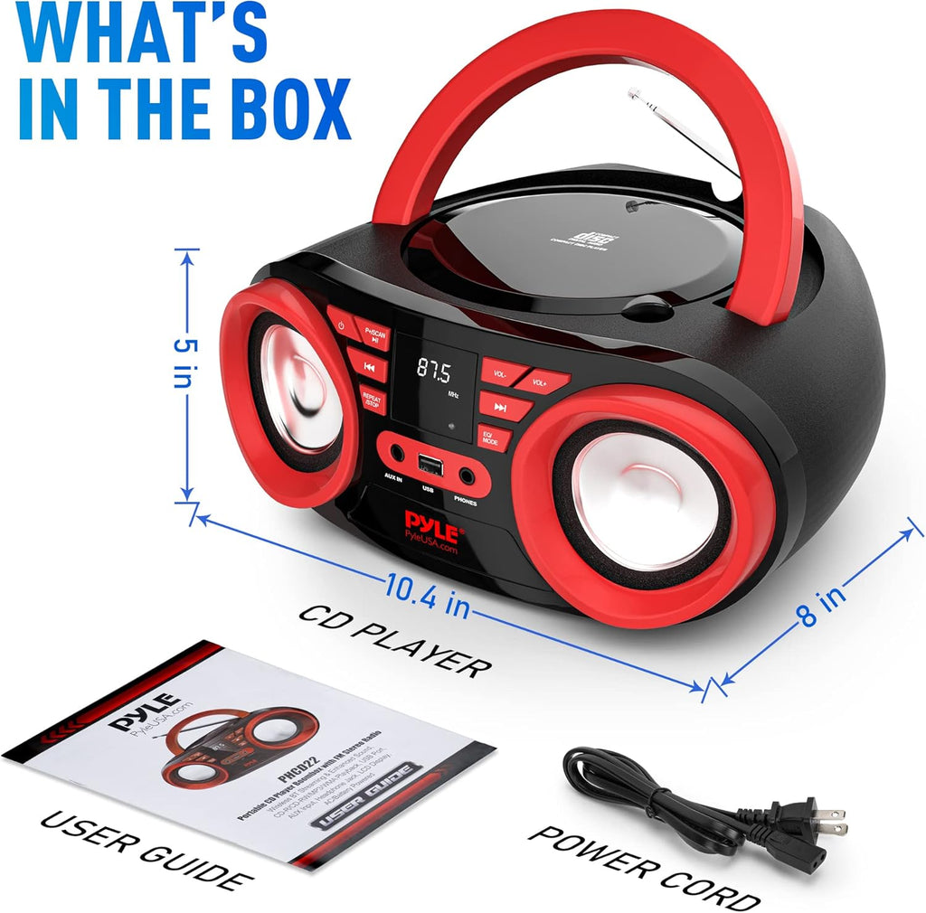 Red Black Portable CD Player Bluetooth Boombox Speaker W113726
