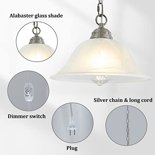 Black Hanging Pendant Light with Alabaster Glass Shade D35225