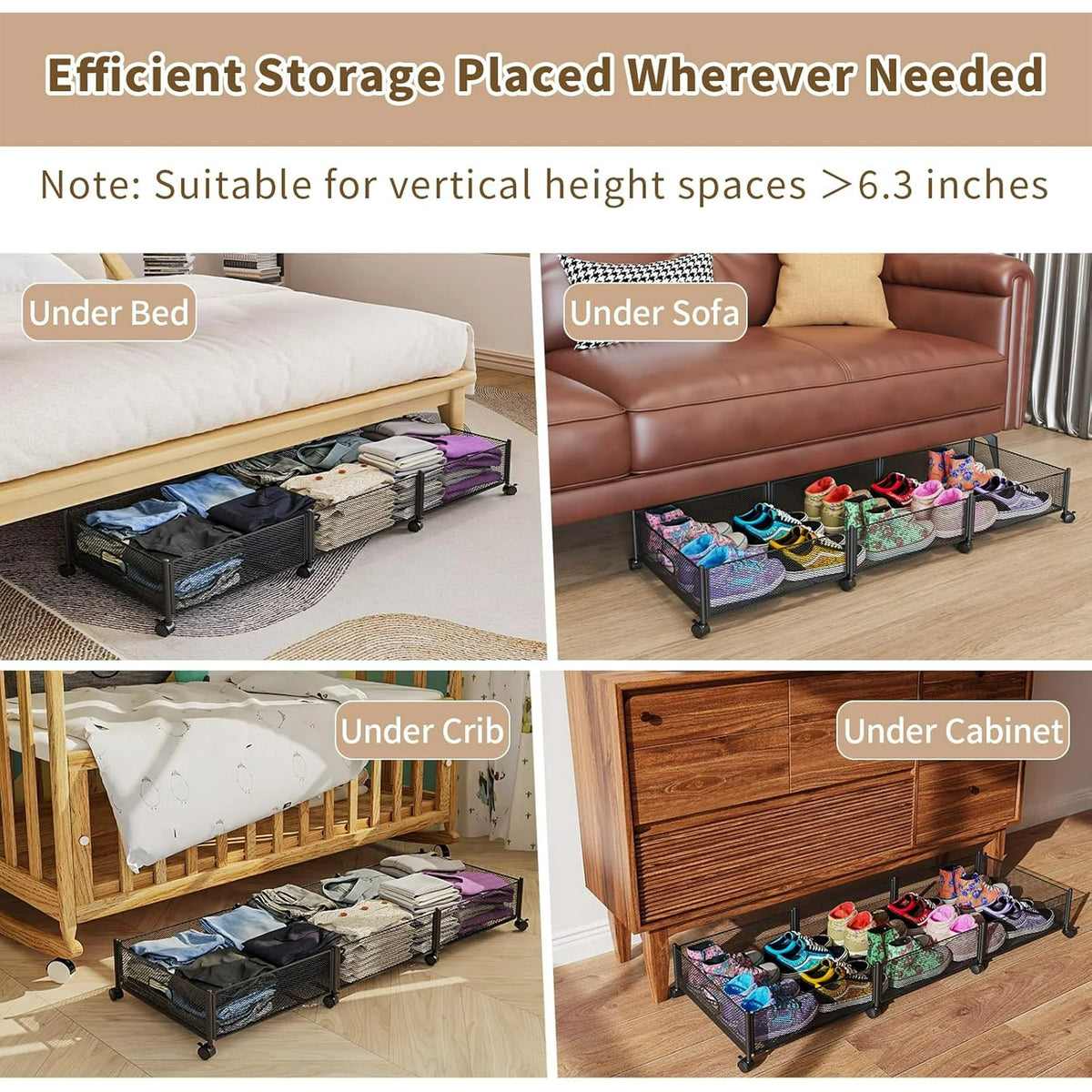 47.2'' Long Under Bed Storage on Wheels, 57.6L Large Capacity Foldable Drawers N64804