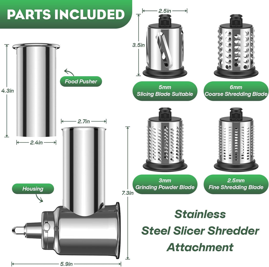 Stainless Steel Slicer Shredder Attachment for KitchenAid Stand Mixer with 4 Blades W41252