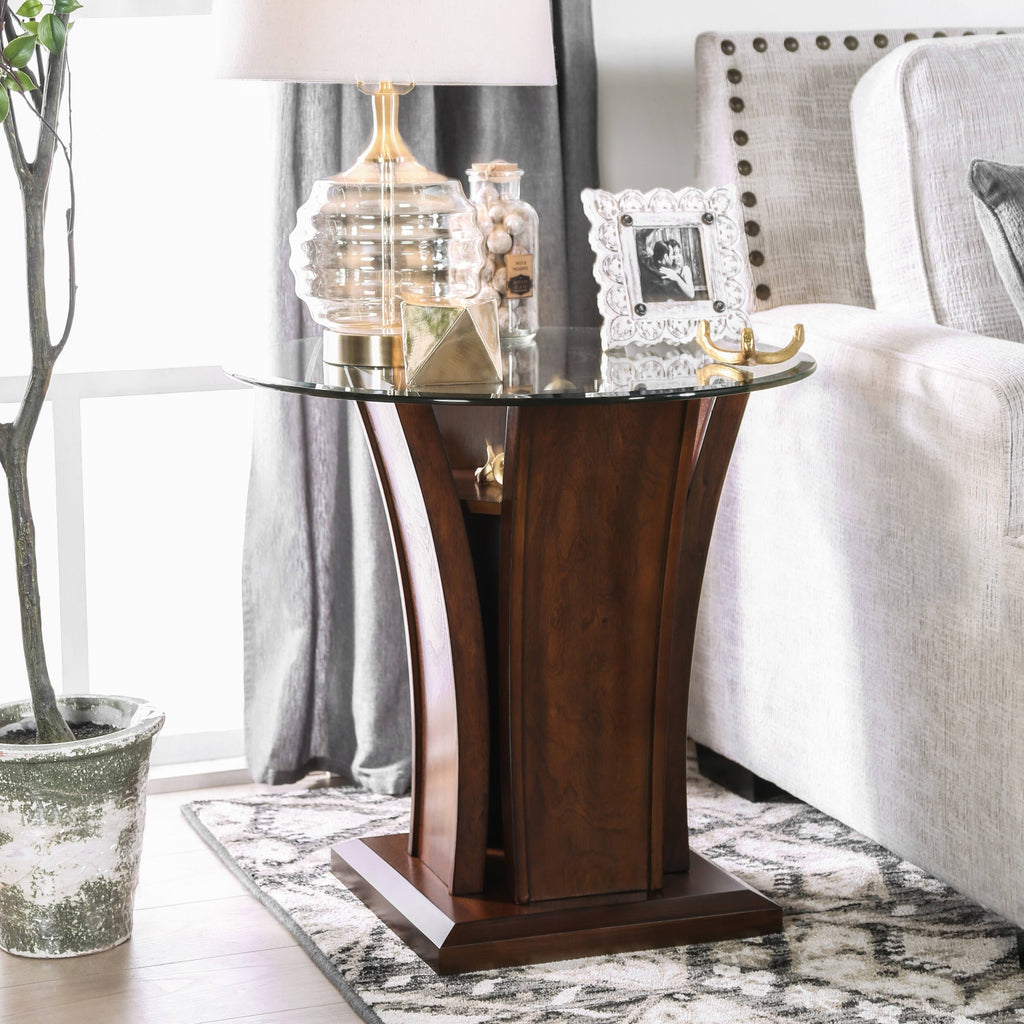 Dark Cherry Beveled Glass Top End Table W8229